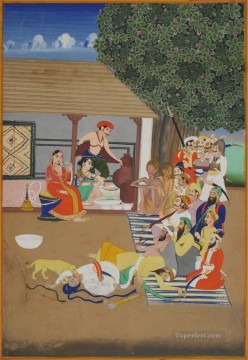 Indian Painting - Revellers intoxicated and incapable during a visit to a bhang wallah from India